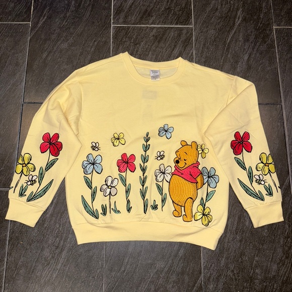 Freeze NY and Disney Colab Tops - Disney Winnie the Pooh Yellow Floral Crewneck Sweatshirt